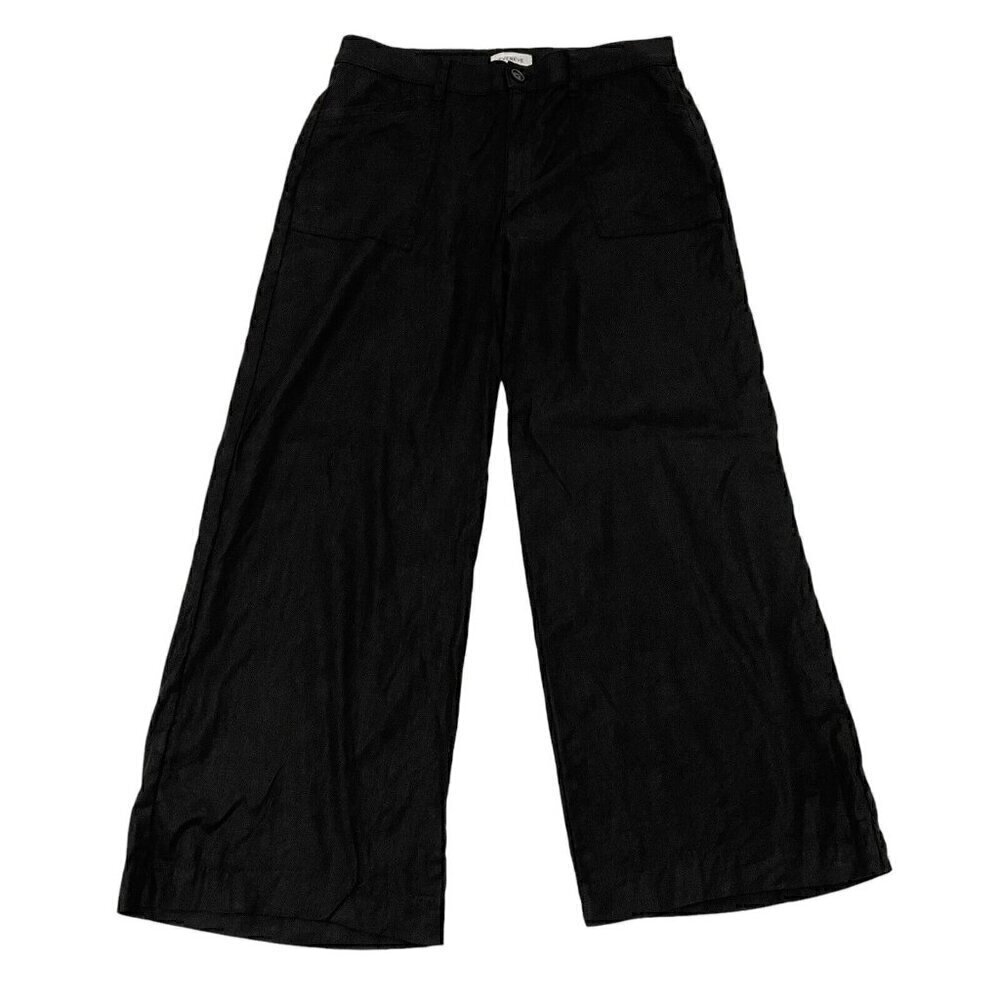 Evereve Linen Blend Wide-Leg High Rise Trouser Pants Classic Black size 32